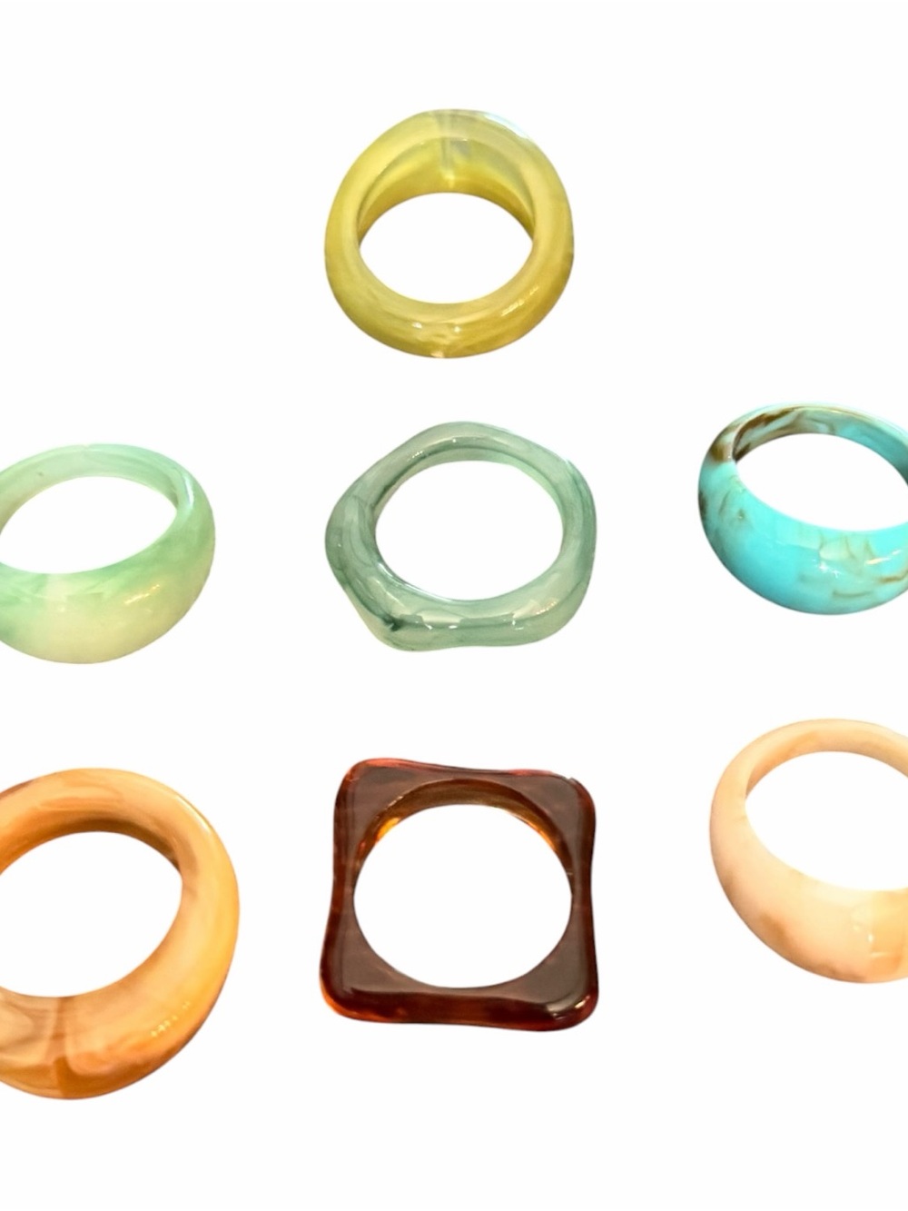 Vintage Lucite Plastic Ring Lot Size 7.75 Mod Retro Marbled Statement Set of 7 - Picture 4 of 5